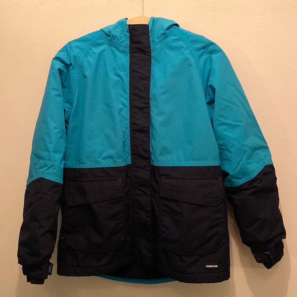 Lands End kids Squall fleeced line waterproof parka jacket Grow Along sleeves
